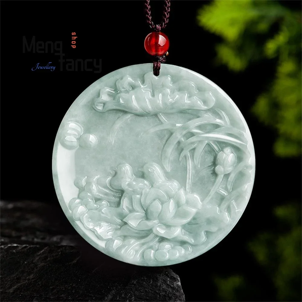 

Natural Myanmar A-goods Jadeite Lotus Mandarin Ducks Pendant Exquisite Couple Holiday Gift Best Selling Fashion Luxury Jewelry