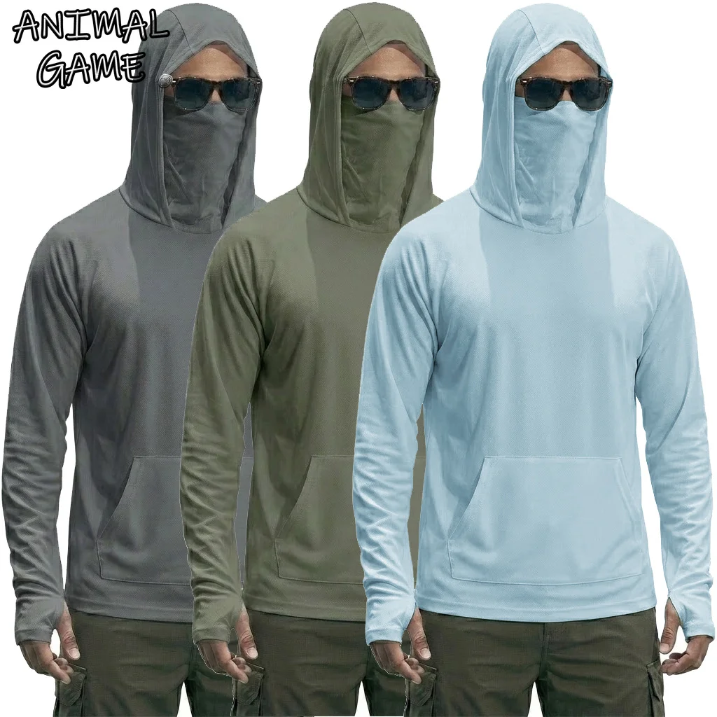 Camiseta de Manga Longa Masculina UPF50+ para Verão, Casual, com Proteção Solar, Tecido Ice Silk, Secagem Rápida para Corrida e Caminhada