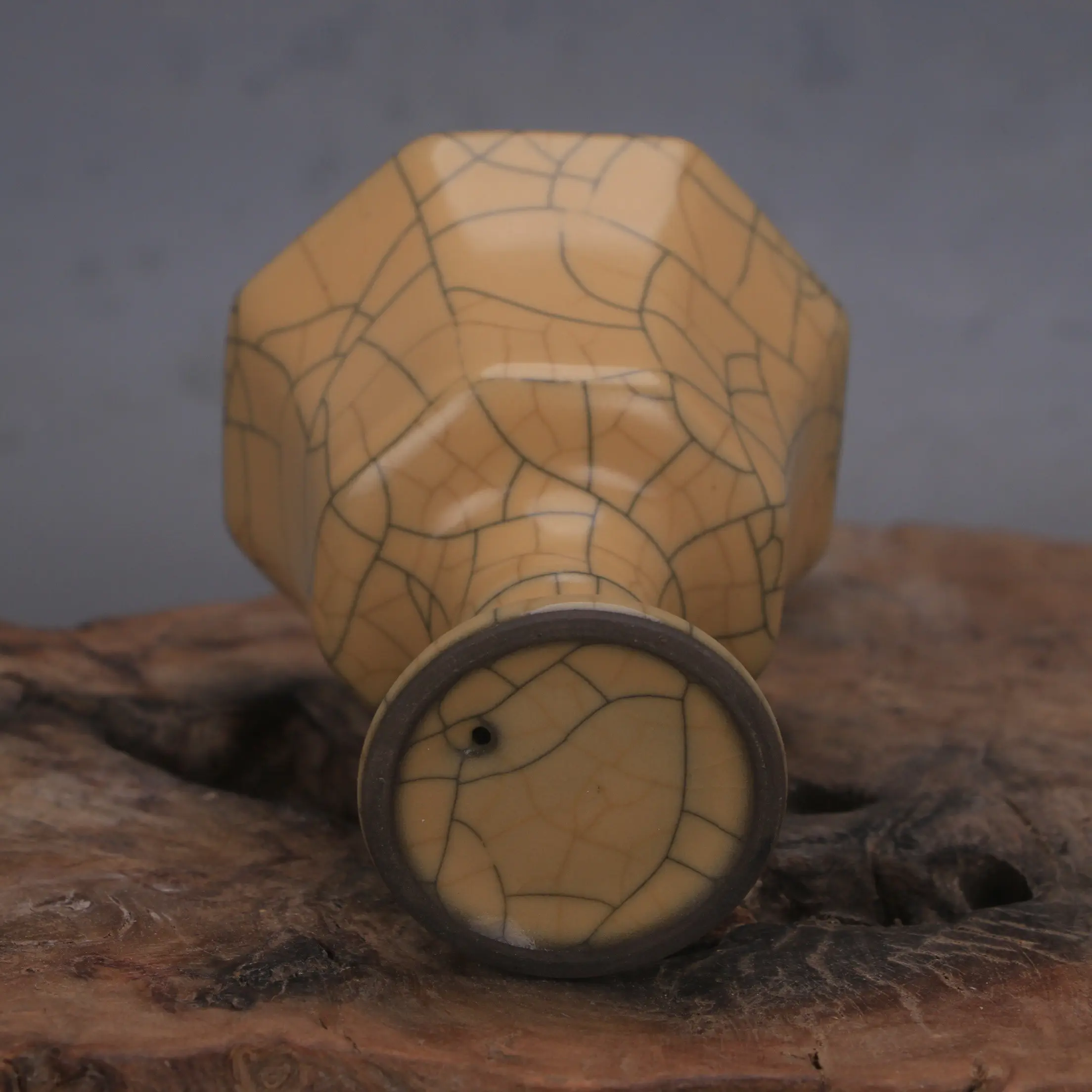 Ge Kiln Yellow Glaze Octagonal Cup Gold Wire Iron Crackle Iron Clay Handmade Collectible