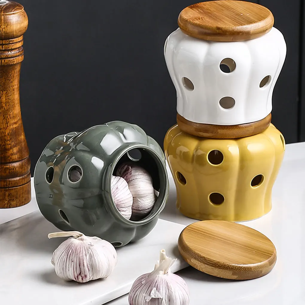 Ceramic Garlic Storage Jar Easy To Clean Kitchen Organizer For Wide Application Hollow Ceramics