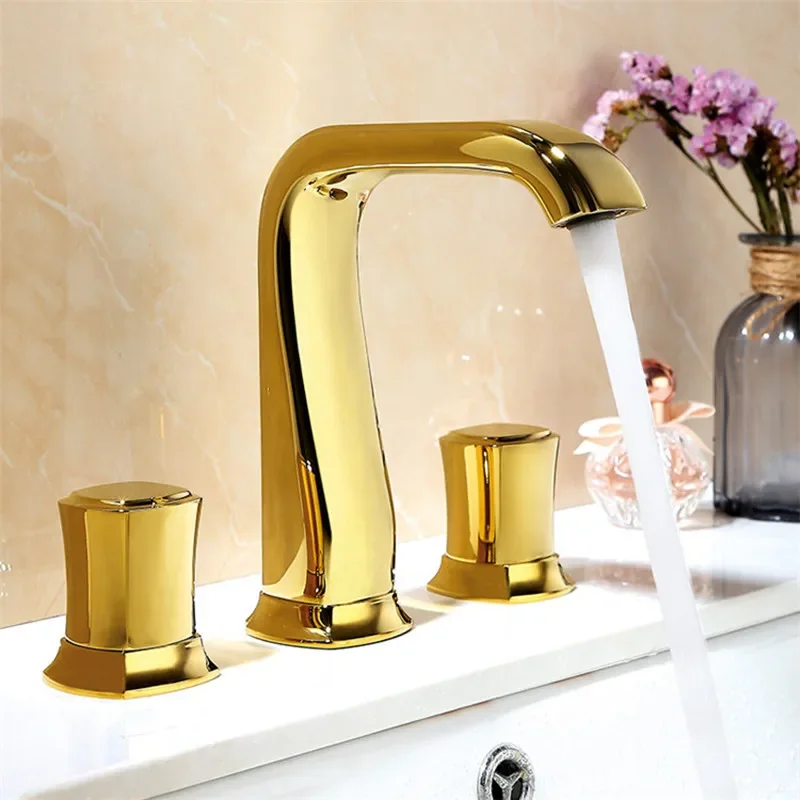 

Basin faucet Bathroom widespread sink Rose Gold black bathroom sink tap three holes 8 inch basin Tap