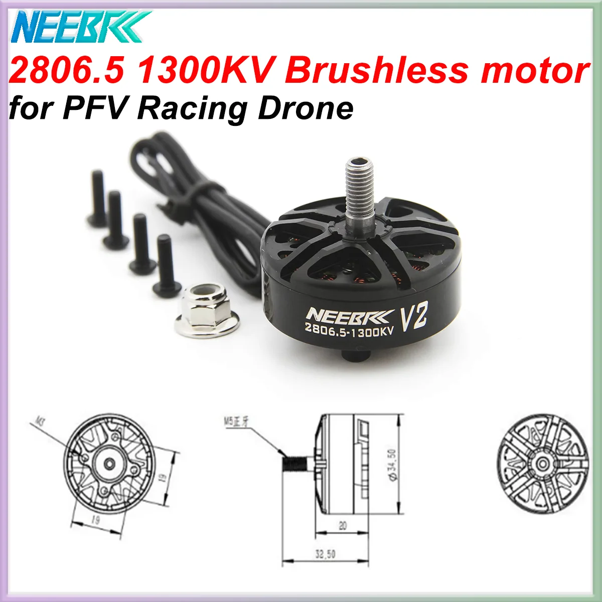 

NEEBRC 4pcs 2807 2806.5 1300KV Brushless Outrunner Motor 3-6S for RC FPV Racing Drone Quadcopter Plane Mark4 7 inch Frame ESC