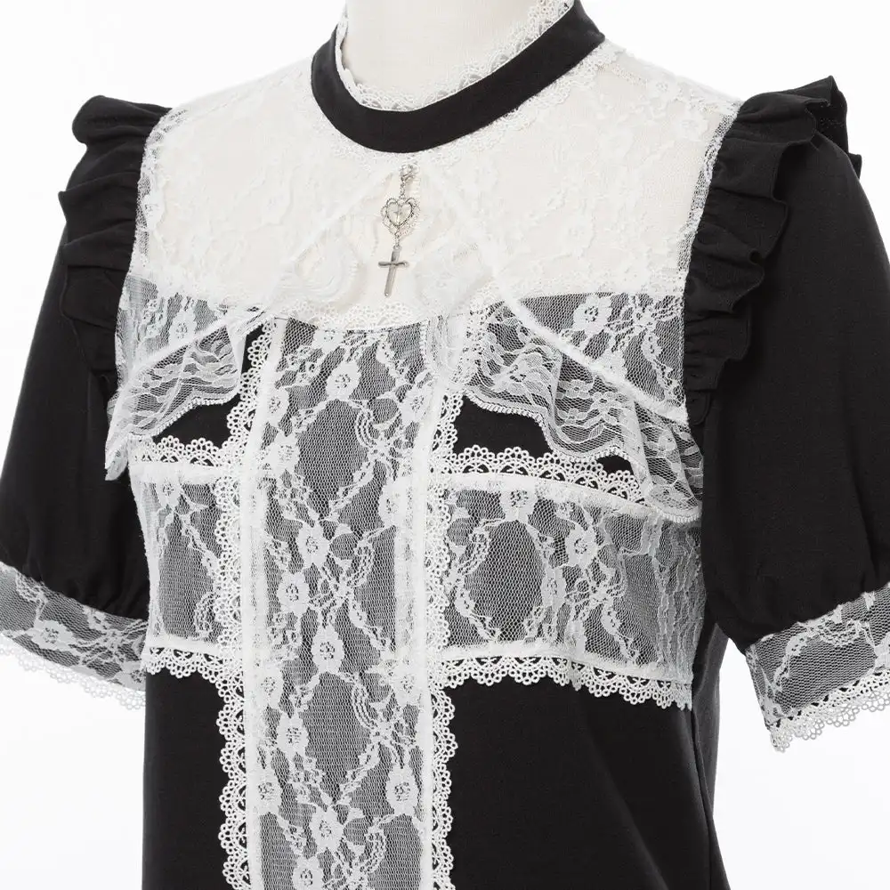 Sweet Lolita Shirt Japanese Lace Shirt Delicate Temperament Fungus Shirt Short Sleeve Hollow Stand Up Collar Tops Blouse Women
