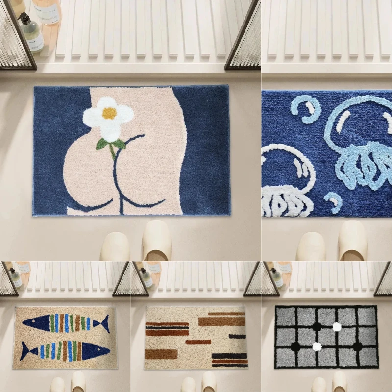 Bathroom Rug Flannel Soft Toilet Door Mat Bathroom Entrance Floor Mat Bathroom Sink Area Carpet Home Decoration