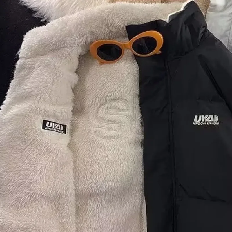 

Klein Blue Double-Sided Wear Thiened Cotton Jaet Men's Winter Faion Brand INS Couple Lamb Velvet Loose Cotton Coat