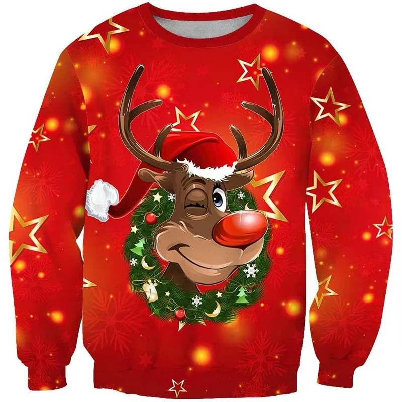 Funny 3D Print Santa Claus Reindeer Sweater Men Women Ugly Christmas Sweaters Jumpers Tops Holiday Party Pullover Sweatshirt Top