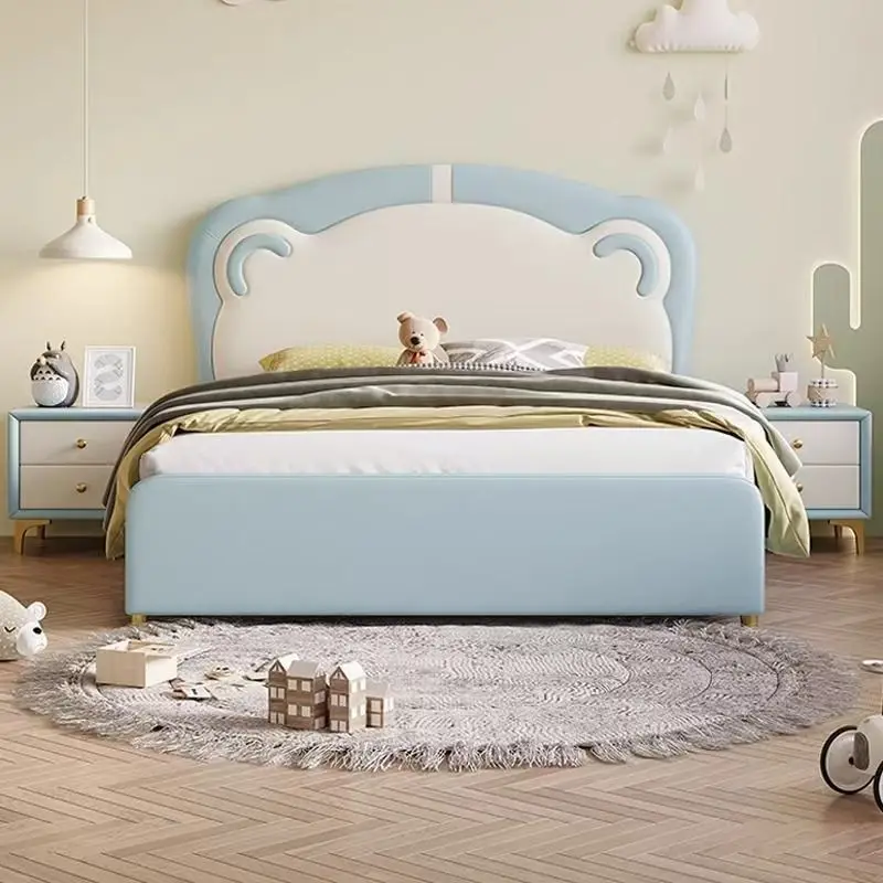 

￥#Wholesale Modern Luxury Kids Beds Simple Cartoon Design Elegant Bed Frame for Girls Boys Soft Wooden Up-Holstered Kid Bed