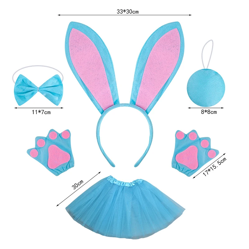 1 セットぬいぐるみバニー耳ヘッドバンド & リボンスカートセット女性 & 女の子のためのイースターウサギのコスプレ衣装誕生日パーティーベビーシャワー