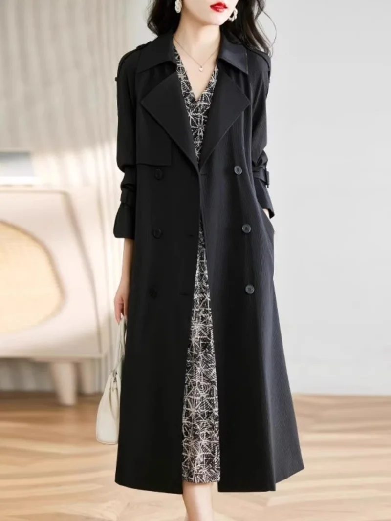 

Женский тренч средней длины, черный, весна-осень 2026, тонкая модная длинная куртка, высококачественная стильная офисная верхняя одежда