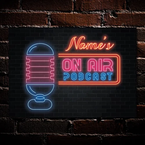 Personalised On Air Podcast Neon Effect Sign on Brick Wall Decor Metal Plaque