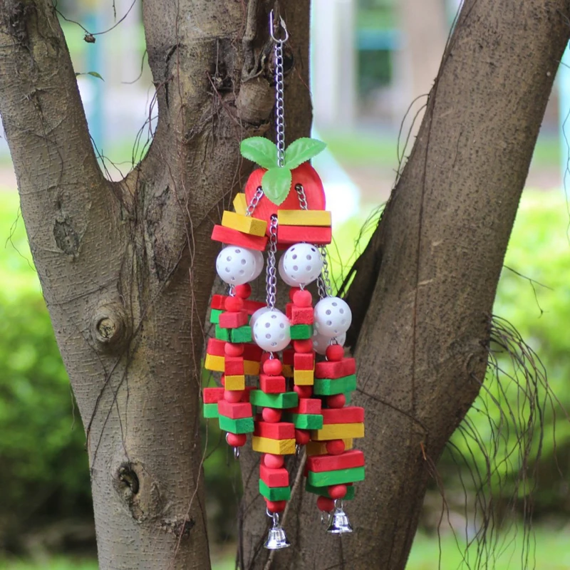 Pet Bird Chewing Toy Colorful Wooden Blocks Acrylic Beads Parrot Toy Bite Bridge Bird Tearing Toy Cockatiels Training Hang Swing