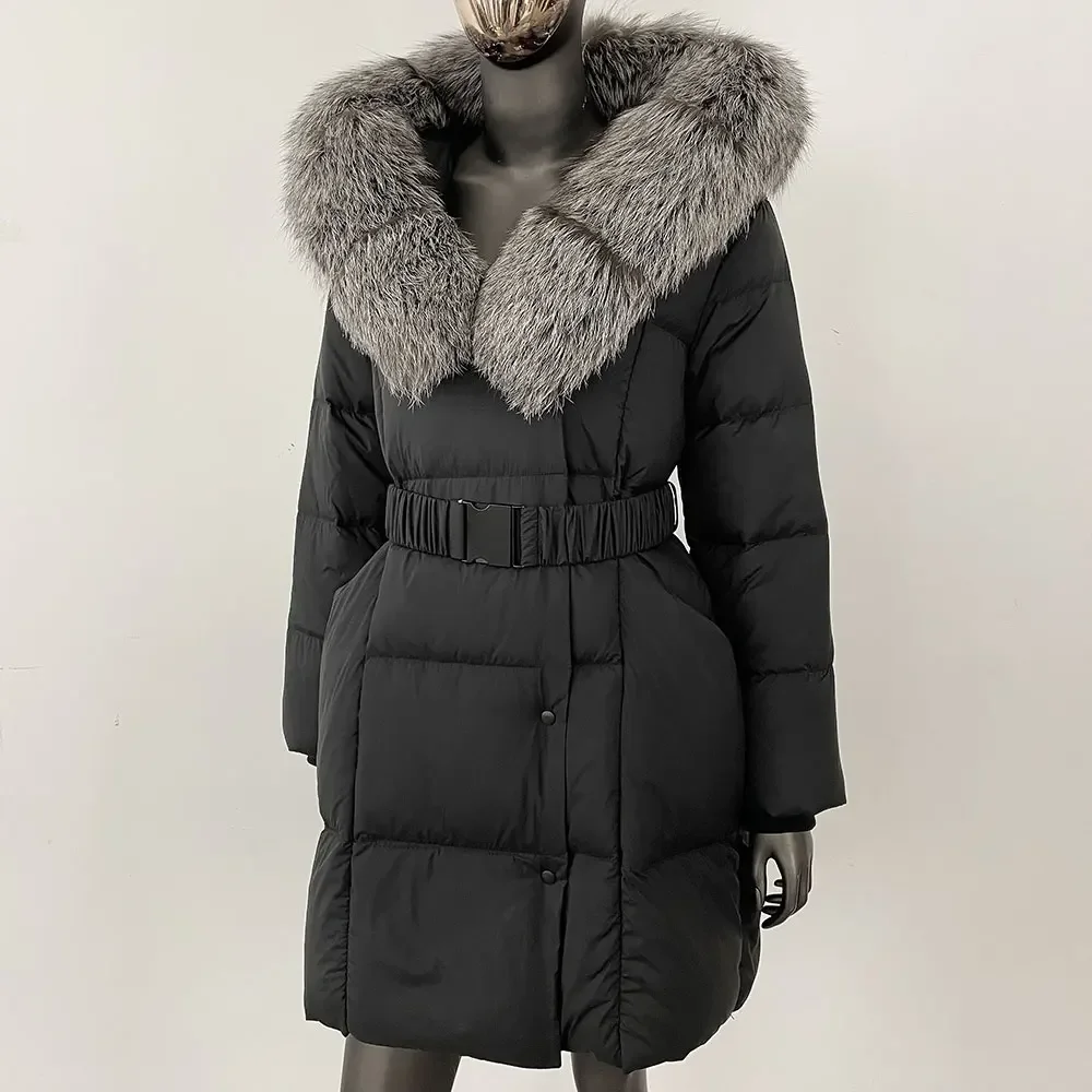 

Women 2025 Winter Real Natural Fox Fur Collar White Duck Down Coat Fashion Hooded Cashmere New Oversize Clothes Outerwear Jacket
