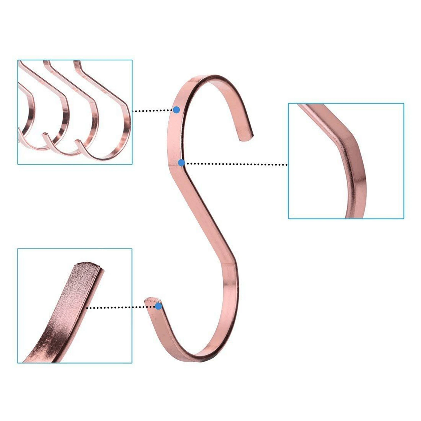 EYFL-20-Pack 4 Inch Rose Gold Chrome Finish Steel Hanging Flat Hooks-S Shaped Hook Heavy-Duty S Hooks, For Kitchenware, Pots