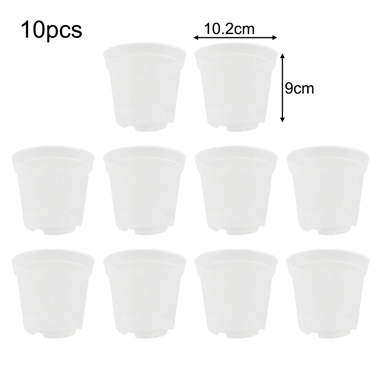 10 Piece Clear Plastic Pot Set for Horticultural Applications Including Propagation Transplanting and Growth Stage Monitoring