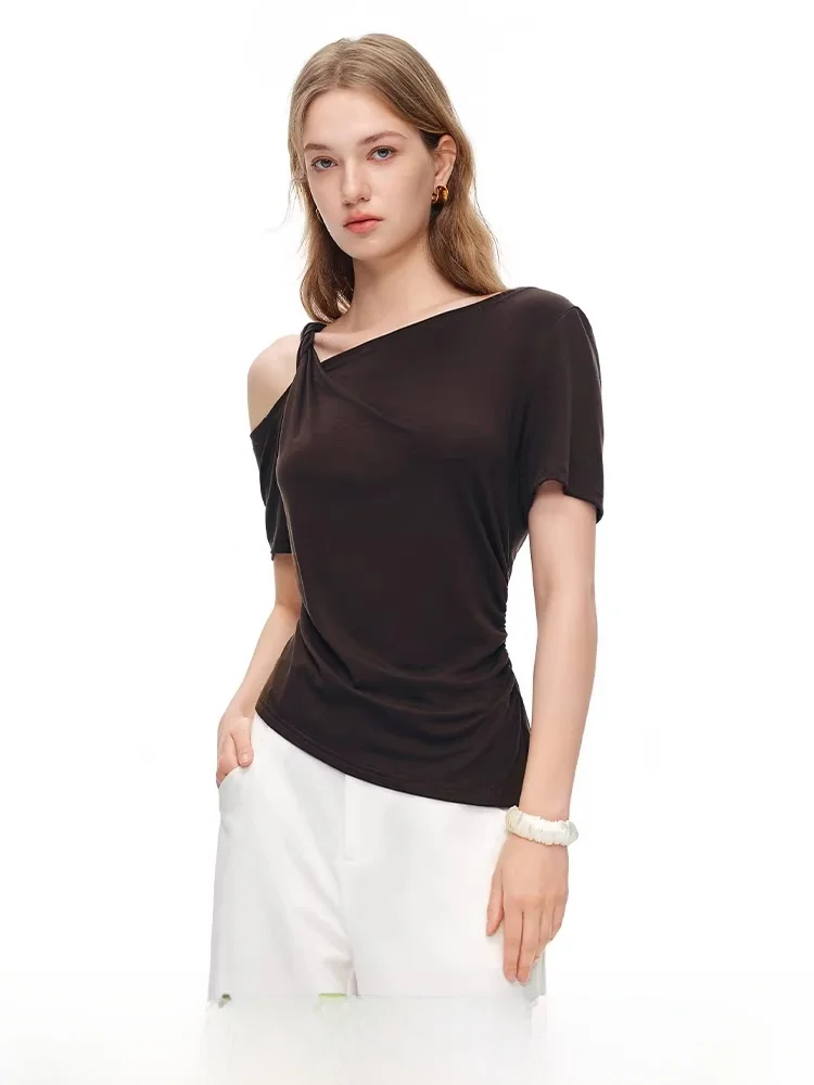 

Женская футболка Slim Fit Rylee с коротким рукавом, повседневный стиль, летняя новинка, разноцветный вязаный топ, мягкий, удобный, универсальный, модный