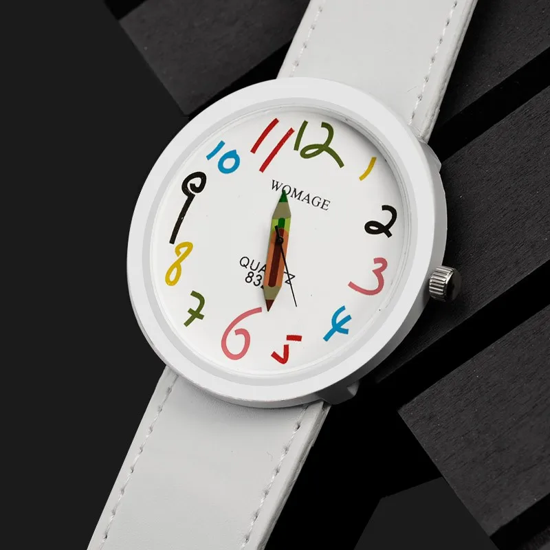 Fashion Casual Nette kinder Uhren Bleistift Pointer Design Kinder Armbanduhr Bunte Große Zifferblatt Mädchen Uhr Jungen relogio infantil