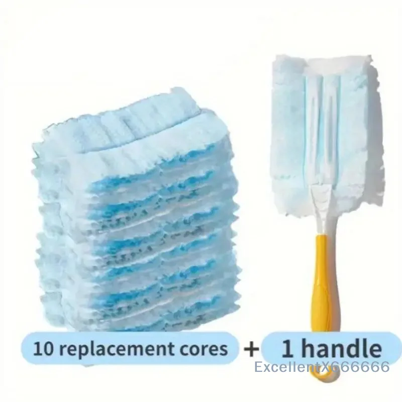 Electrostatic 360° Dust Duster Disposable Double Sided 1 Handle 10 Refill Heads for Kitchen Bedroom Cleaning