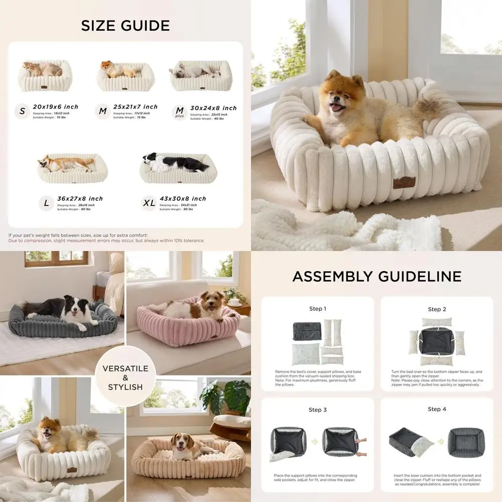 

Washable Orthopedic Dog Bed for Small to Medium Pups, Removable Cover, 25x21x7in, Cream