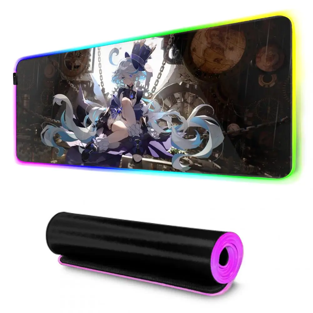 Furina Neuvillette Xiao Wanderer Raiden Mouse Pad RGB Gaming Mousepad Big LED Pad PC Desk Mat Luminous Large Keyboard Mats Table