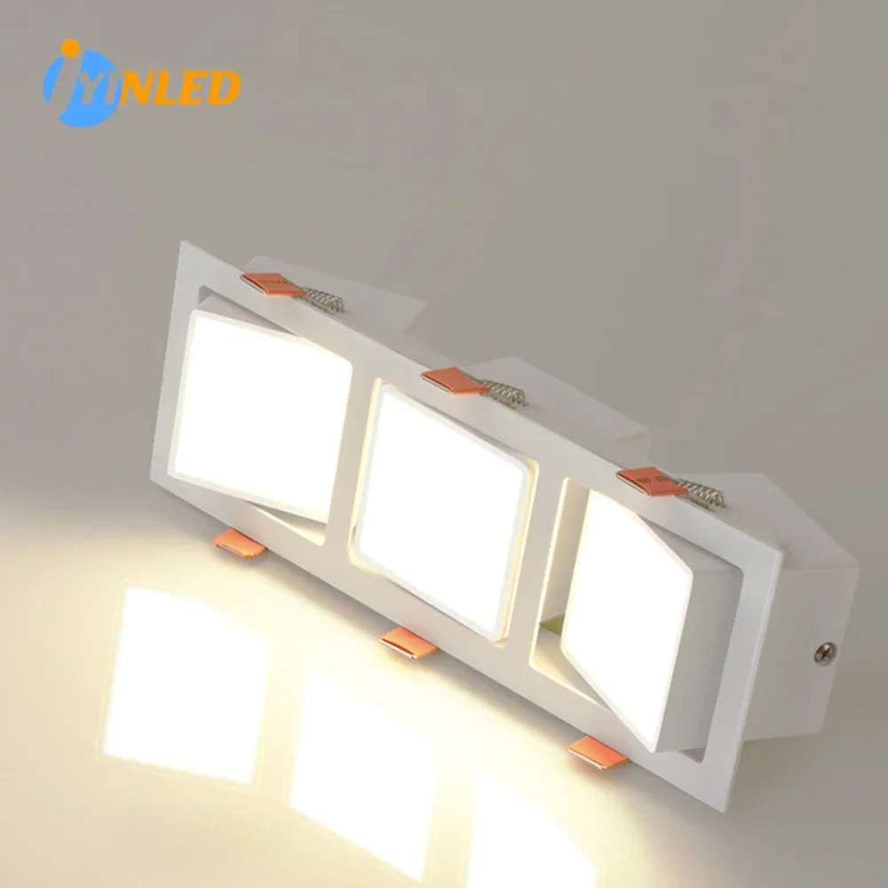 

Modern LED 1/2/3 HeadsSquare White Downlight 6000K LED Panel Embedded Ceiling Spot Light Simple Household Commercial Spotlights