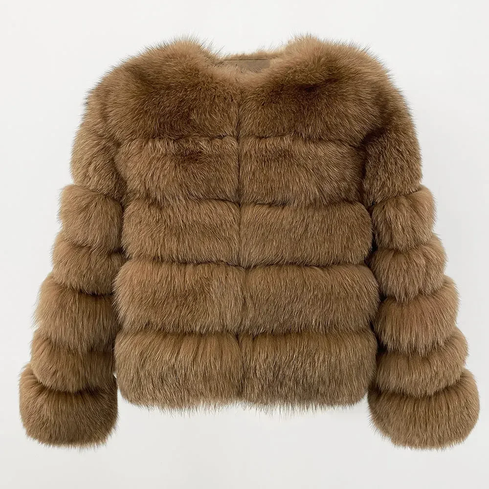 Veste en fourrure de renard naturel chaud pour femme, manteau en fourrure de raton laveur véritable, veste d'hiver pour femme, optique de luxe, col rond, 2024