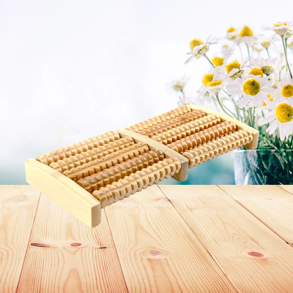 Wooden 5 Rows Foot Massage Roller Comfortable Wood Massage Wheels for Office Worker Driver Old People (Rectangular)