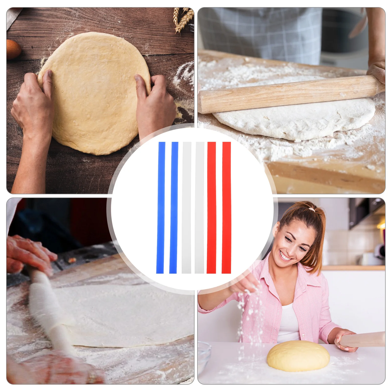 

6Pcs Dough Thickness Rolling Pin Guides Silicone Measuring Rulers Baking Biscuit Leveling Tool Measuring Ruler