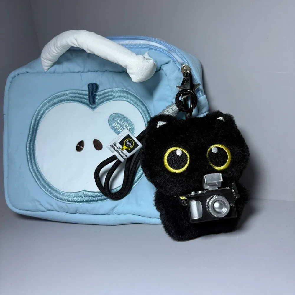 새로운 스카프 블랙 캣 플러시 인형 키체인 카메라 숄더백 인형 가방 펜던트 자동차 키링 학교 가방 장식