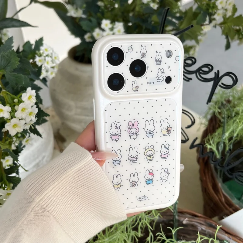 

Ins fashion Cute black white Polka Dots Miffy Phone Case For iPnone 15 16 17 Pro Max 3D Cartoon versatile Miffy protect Cover﻿