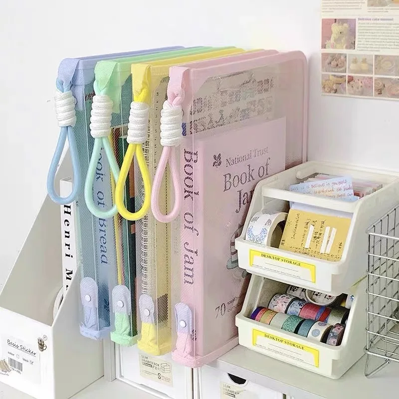 1PC A4 transparent zippered document storage bag light color portable document bag high value book bag