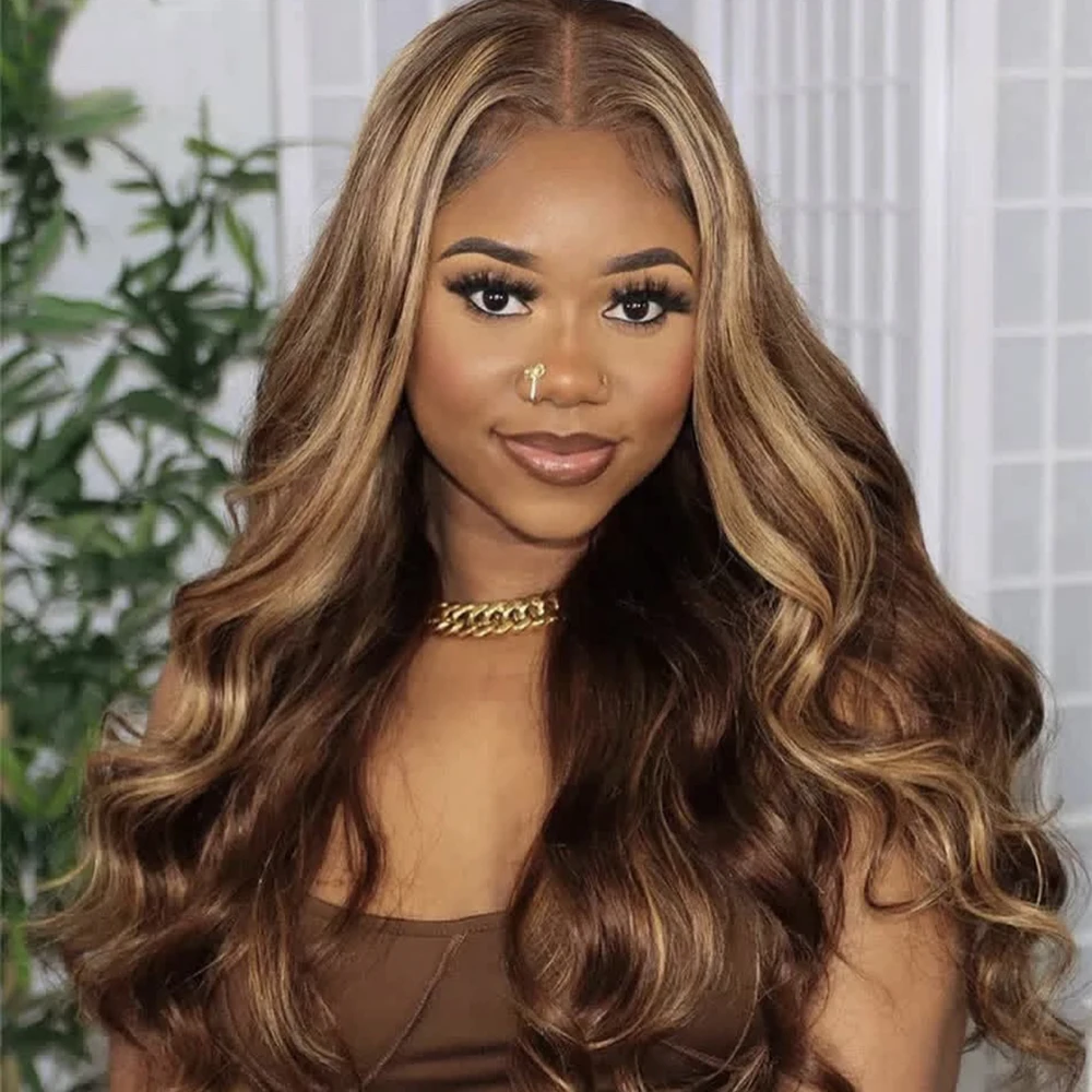 

Объемная волна, человеческие волосы, кружевной передний парик, 13x6 HD, прозрачный кружевной P4/27, предварительно выщипанные детские волосы, бесклеевые, 46 дюймов, плотность 200