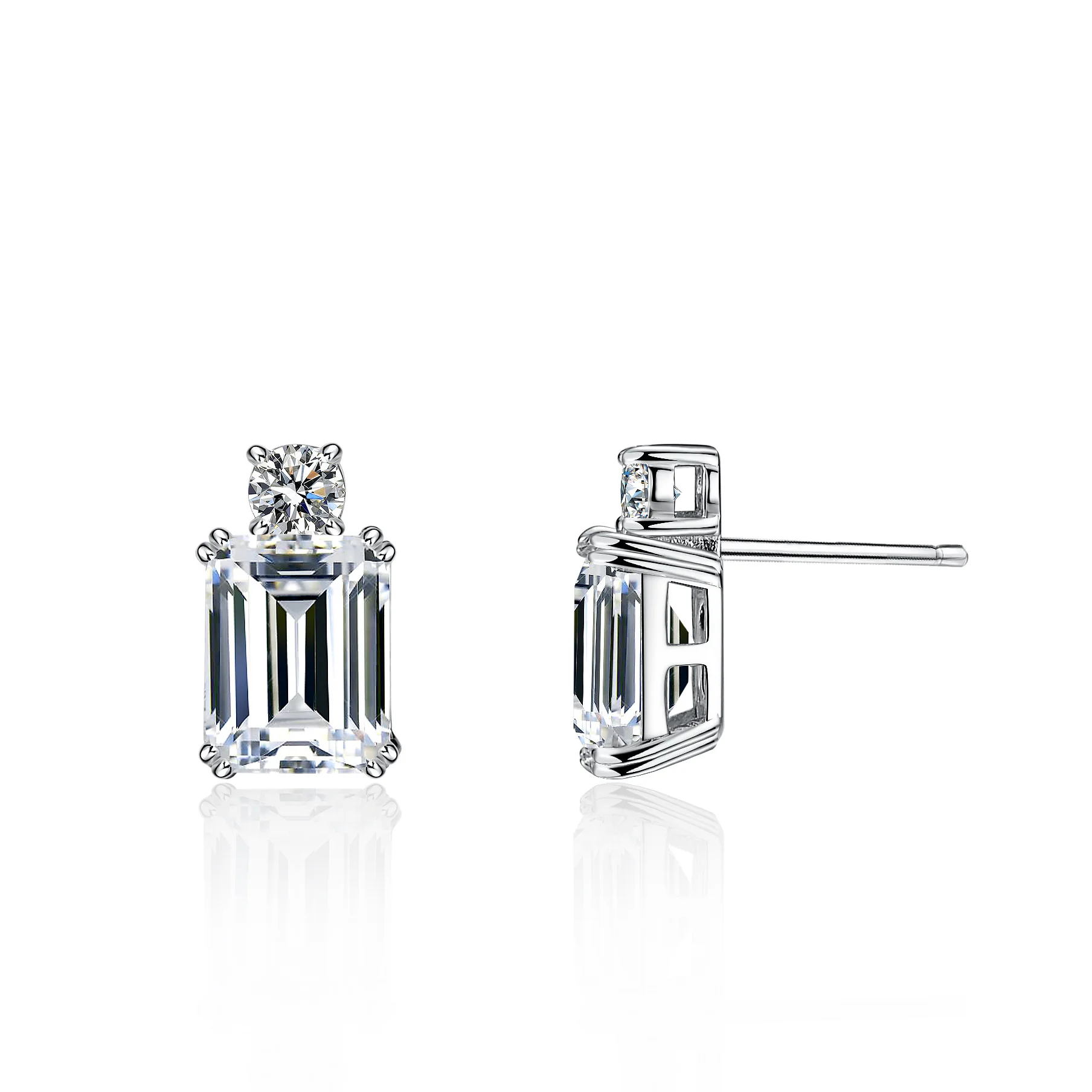 18K Gold Earrings for Women, Four Claw Earrings, Emerald Green Rectangular Minimalist Moissanite Square Platinum PT950 Earrings