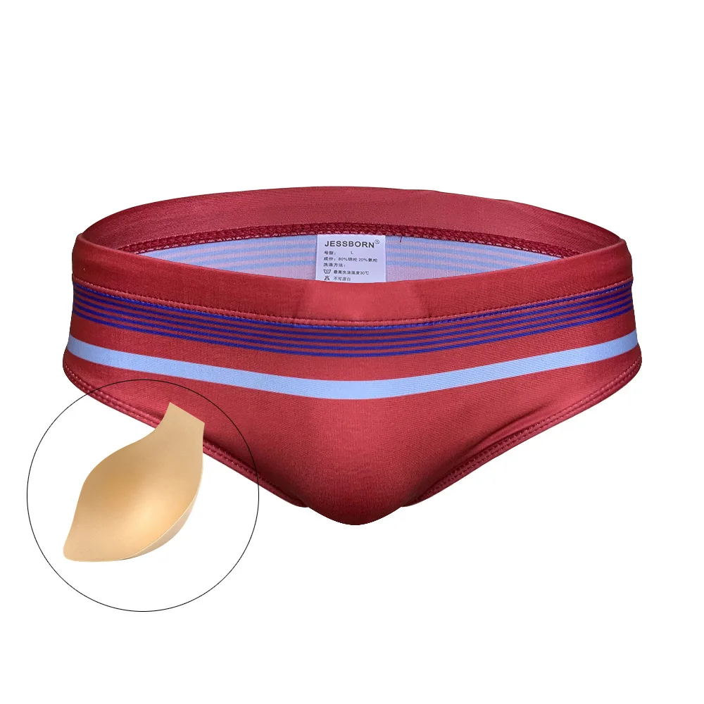 

2025 triangular striped swimming trunks men's ultra-low waist seaside beach surfing youth cup swimming trunks 10082zb