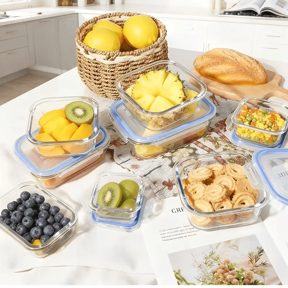16Sealed Glass Food Storage Containers, Picnic Boxes, Microwave & Oven - Perfect For Salads, Fruits, Vegetables, And Sandwiches, Lunch Boxes | Sealed Storage | Durable Glass, Food Storage Containers (8 Lids + 8 Containers) Sh260421221836714752456