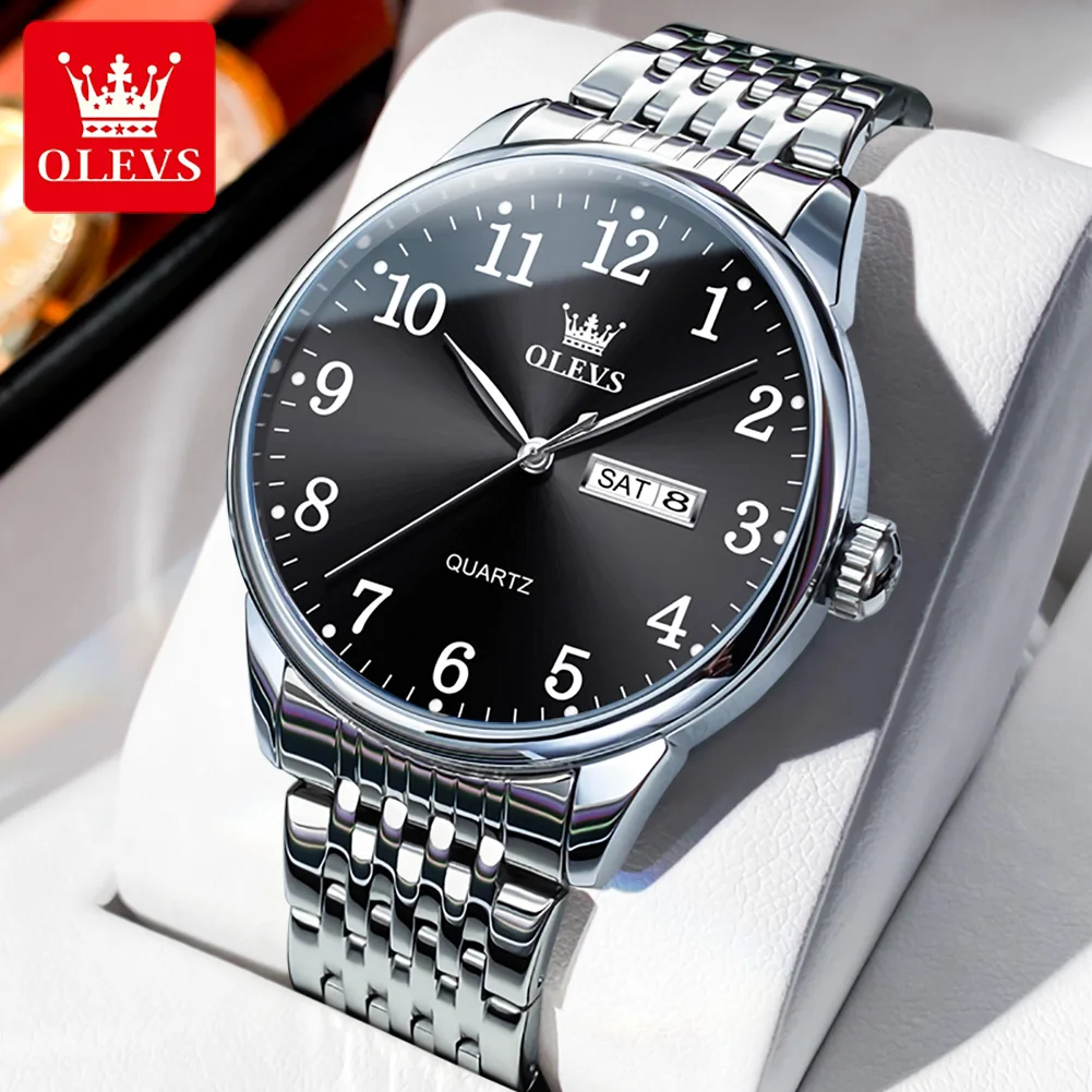 OLEVS Classic Men's Watch Quartz Leather Strap Digital Dial Man Wristwatches Business Casual Watches for Men Relogios Masculino