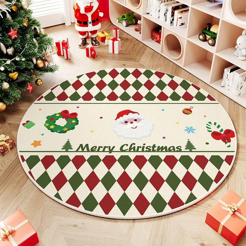 VIKAMA Christmas Santa Wreath Candy Round Rug Area Carpet Tree Mat Soft Non Slip Washable For Living Room Decor