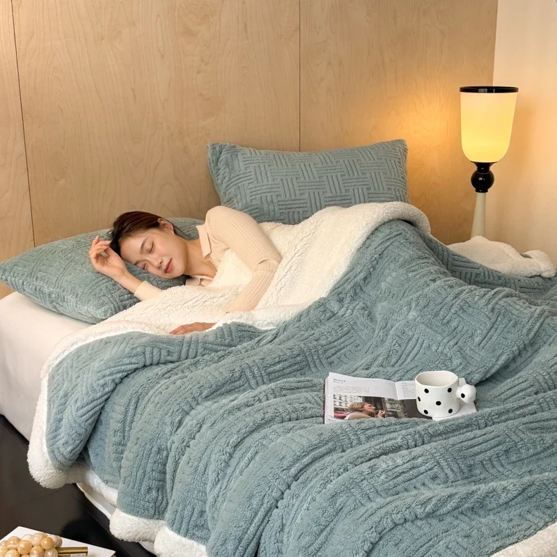 Thick Jacquard Sherpa Fleece Blanket for Bed Sofa Autumn Winter Warm Double Sided Plush Throw Blanket Kids Adults Size Comforter