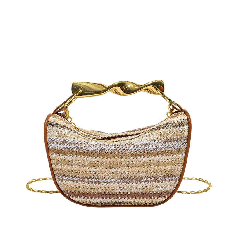 

Bags women handbags ladies. 2025 new niche design woven bag handbag metal handle straw bag female bag holiday bag fashion