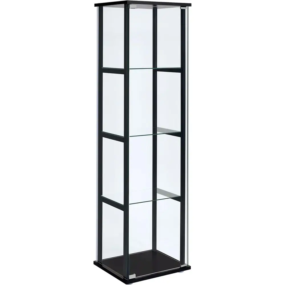 64-inch 5-Tier Clear Glass Curio Cabinet with Black Shelving Display Case