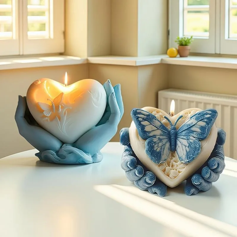 

DIY Hand Heart Scented Candle Silicone Mold Butterfly Valentine's Day Ornament Handmade Soap Molds for Candles Making Supplies