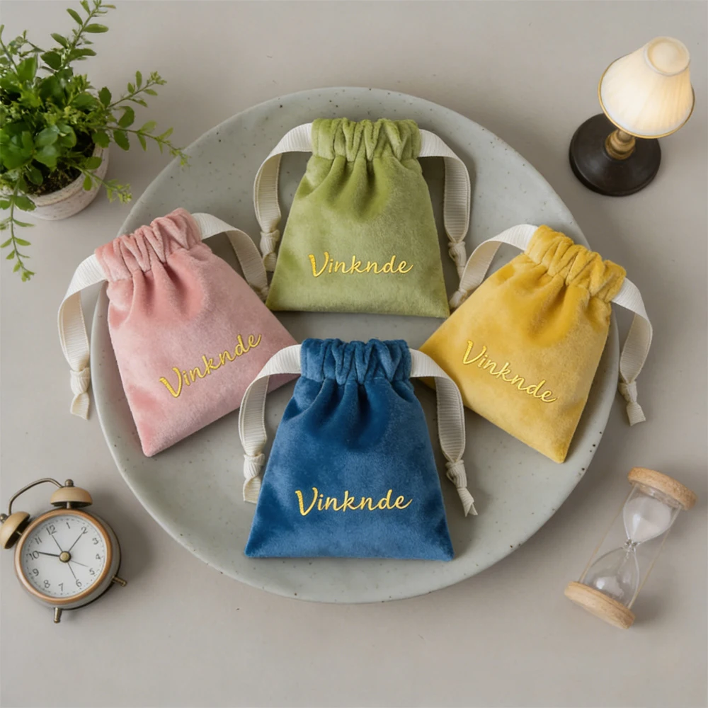 

100Pcs Wedding Travel Candy Drawstring Velvet Pouches Custom Logo Jewelry Earrings Necklace Packaging Bag 8x10cm Mini Sachet