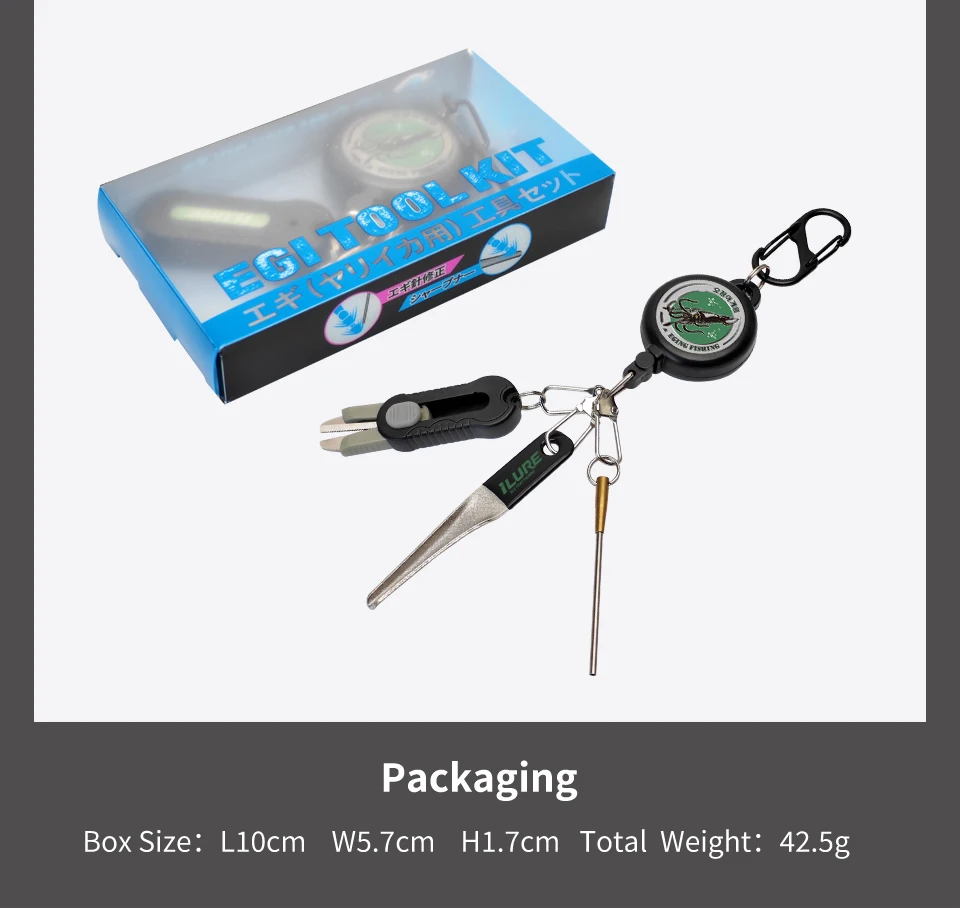4-in-1 Eging Angelset: Retraktor, 100cm Maßband, Mini-Schnurschere, Egi-Haken-Schärfer, Hakenkorrektor, Tintenfisch-Angelzubehör – Detail 9