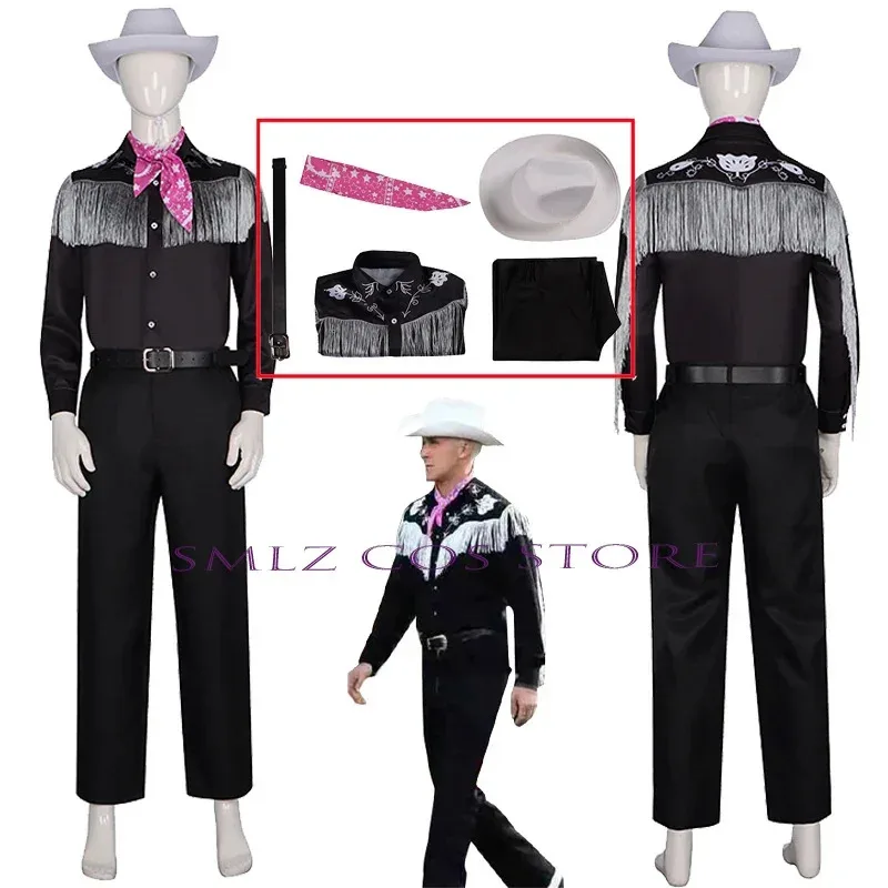 

2023 Movie Ken Carson Cosplay For Men Hawaiian Shirts Short Pants Hat Belt Tie Suit Ken cowboy Wear Set Adult Costume