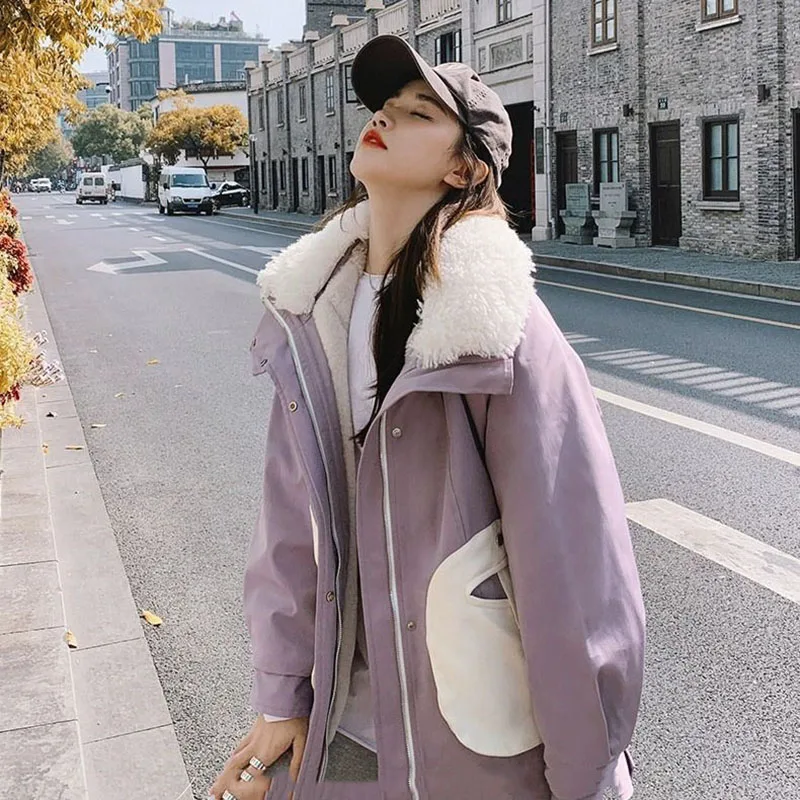 2025ฤดูหนาวใหม่ผู้หญิงขนแกะหนาHigh-Endรู้สึกผ้าฝ้ายเบาะStreetwear Niche Designเกาหลีสไตล์