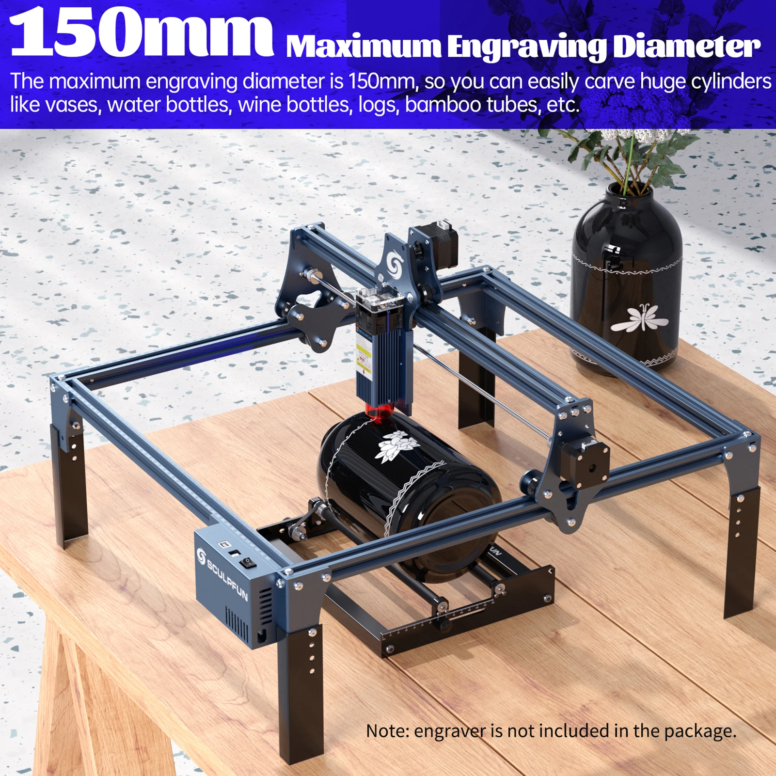 SCULPFUN Laser Rotary Roller Laser Engraver Y-axis Rotary Roller 360° Rotating for 6-150mm Different Engraving Objects