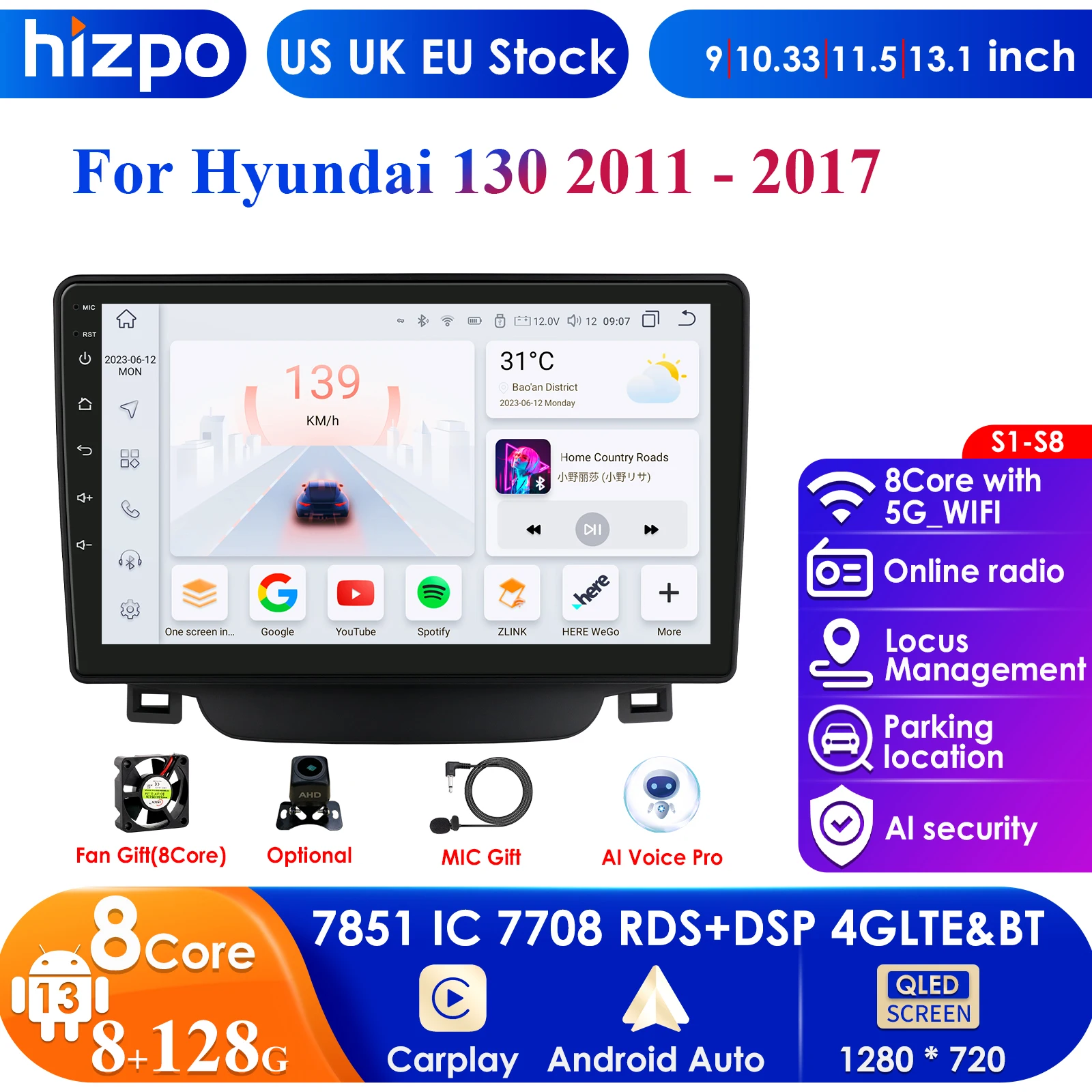 Carplay 4G DSP 7862 QLED Screen 2din Android 13 Autoradio for Hyundai I30 I 30 Elantra GT 2011-201 Car Radio Multimedia Video BT