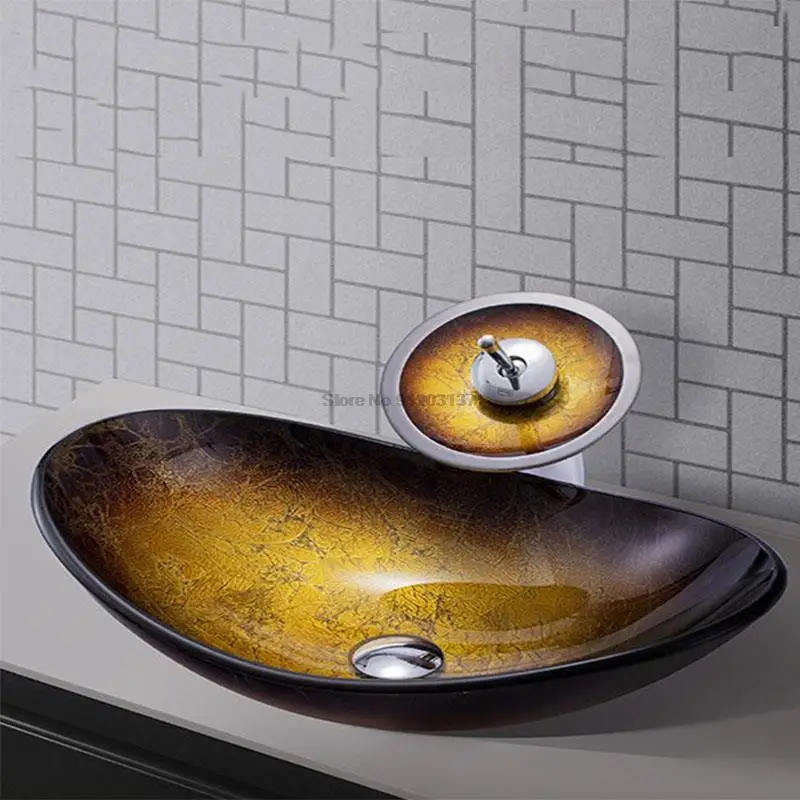 

Tempered Glass Washbasin Nordic Style Art Bathroom Toilet Above Counter Washbasin Oval 54*36*16 CM Thickness 12mm