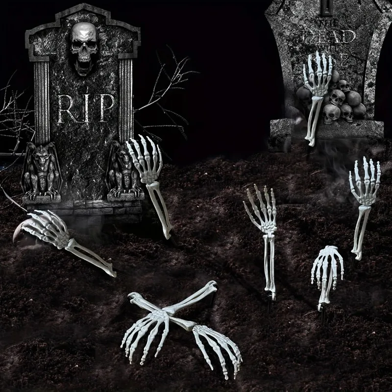 1-6PCS Halloween Skeleton Hand Decoration Bone Yard Insert Ghost Arm Prop for Haunted House Outdoor Horror Scene Party Decor