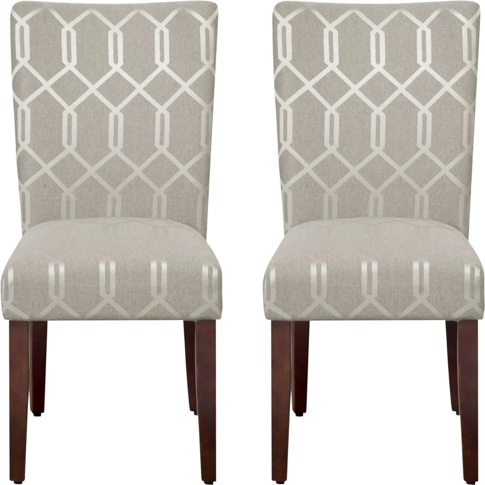 

Parsons Classic Upholstered Accent Dining Chair, Set of 2, 23.5"D x 19"W x 38"H, Pewter Grey and Lattice Cream