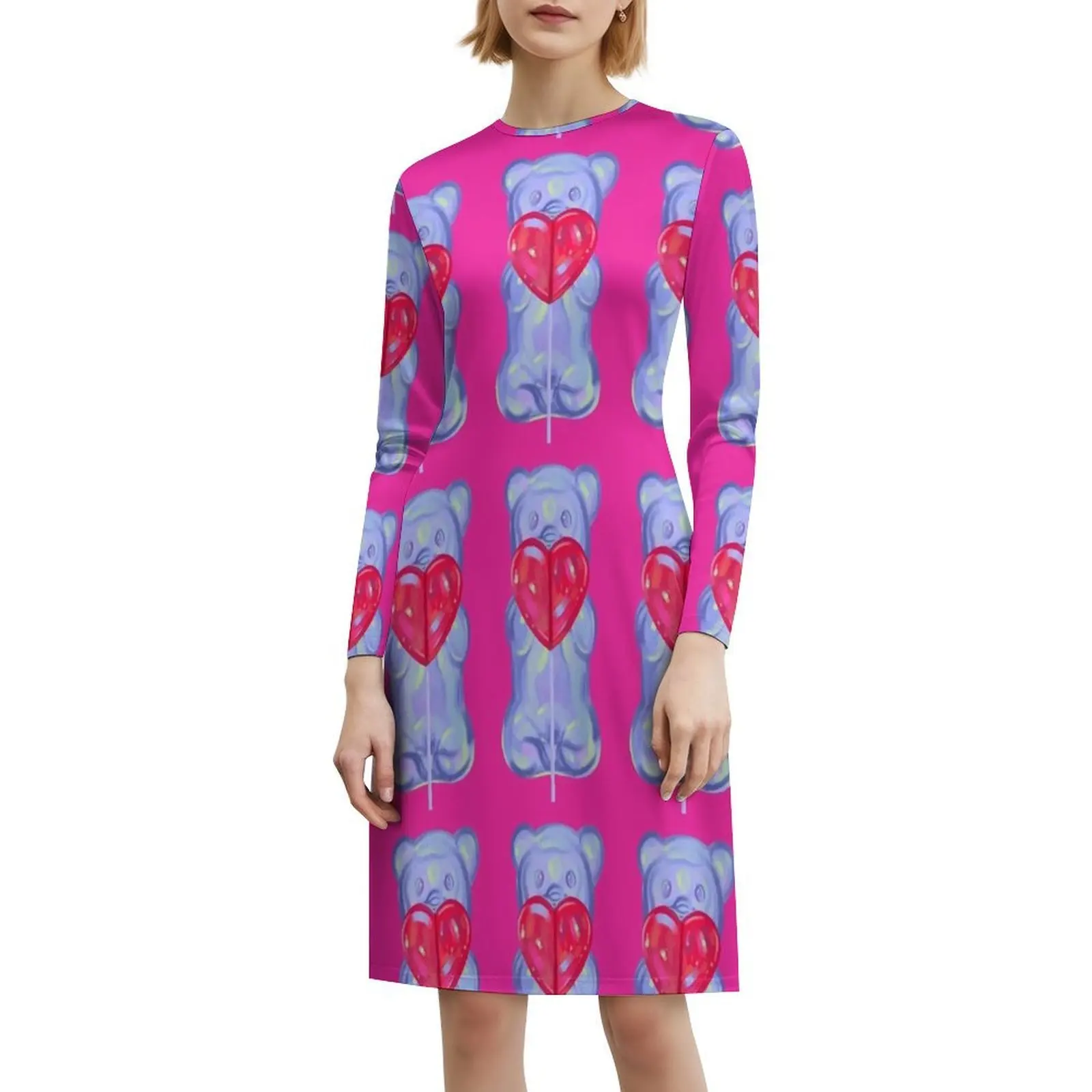 فستان بوهيمي بدون أكمام وردي ساخن 2.0 فستان متعدد الطباعة لقضاء العطلات على الشاطئ فستان الحفلات وردي ساخن وردي غائر الدببة على شكل قلب #6